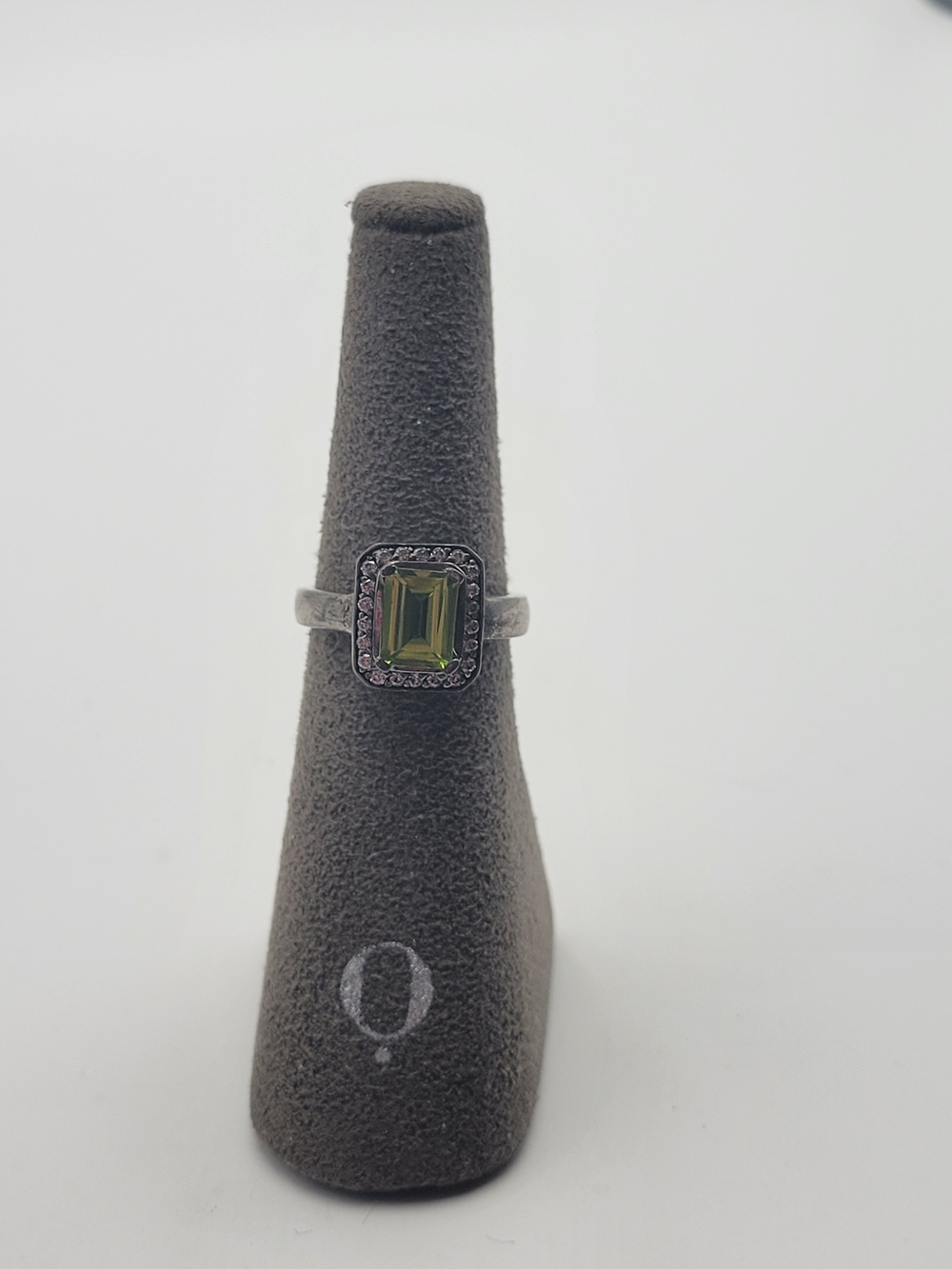 Sterling Silver BOGO BR Green Peridot Emerald-Cut Halo Ring 6.5 - Picture 3 of 9